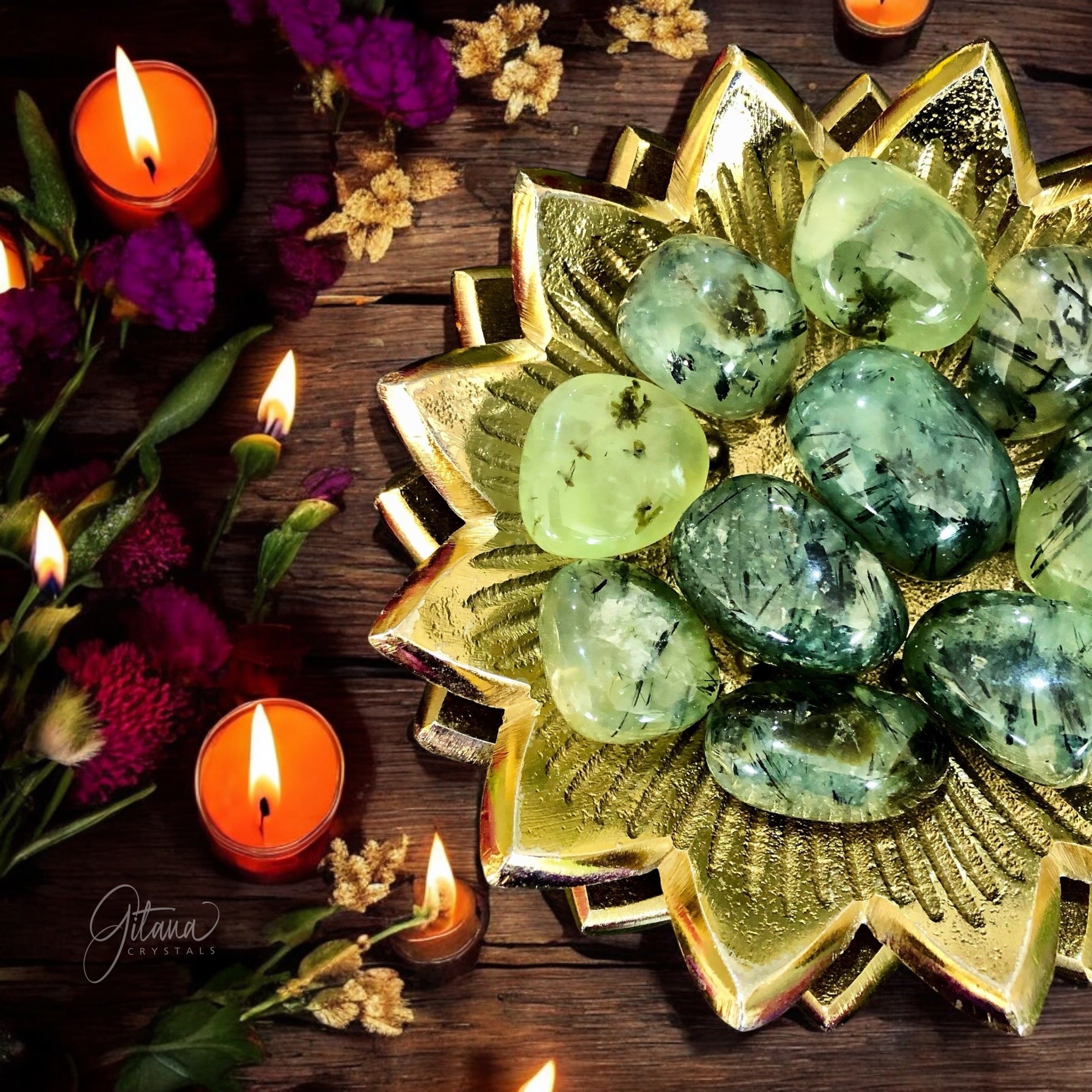 Prehnite with Black Tourmaline & Epidote Tumbles