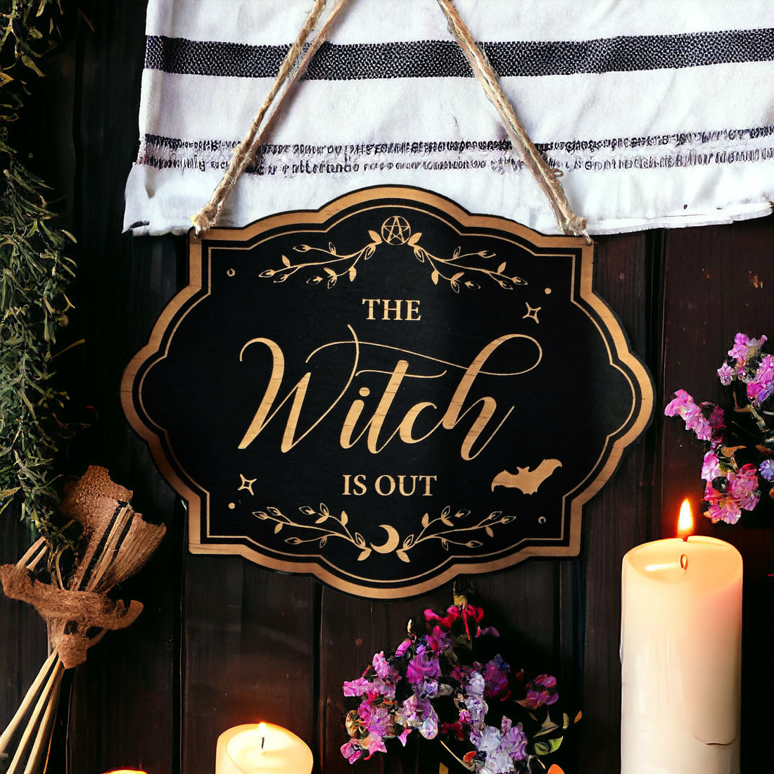 The Witch Is In/Out Wooden Sign