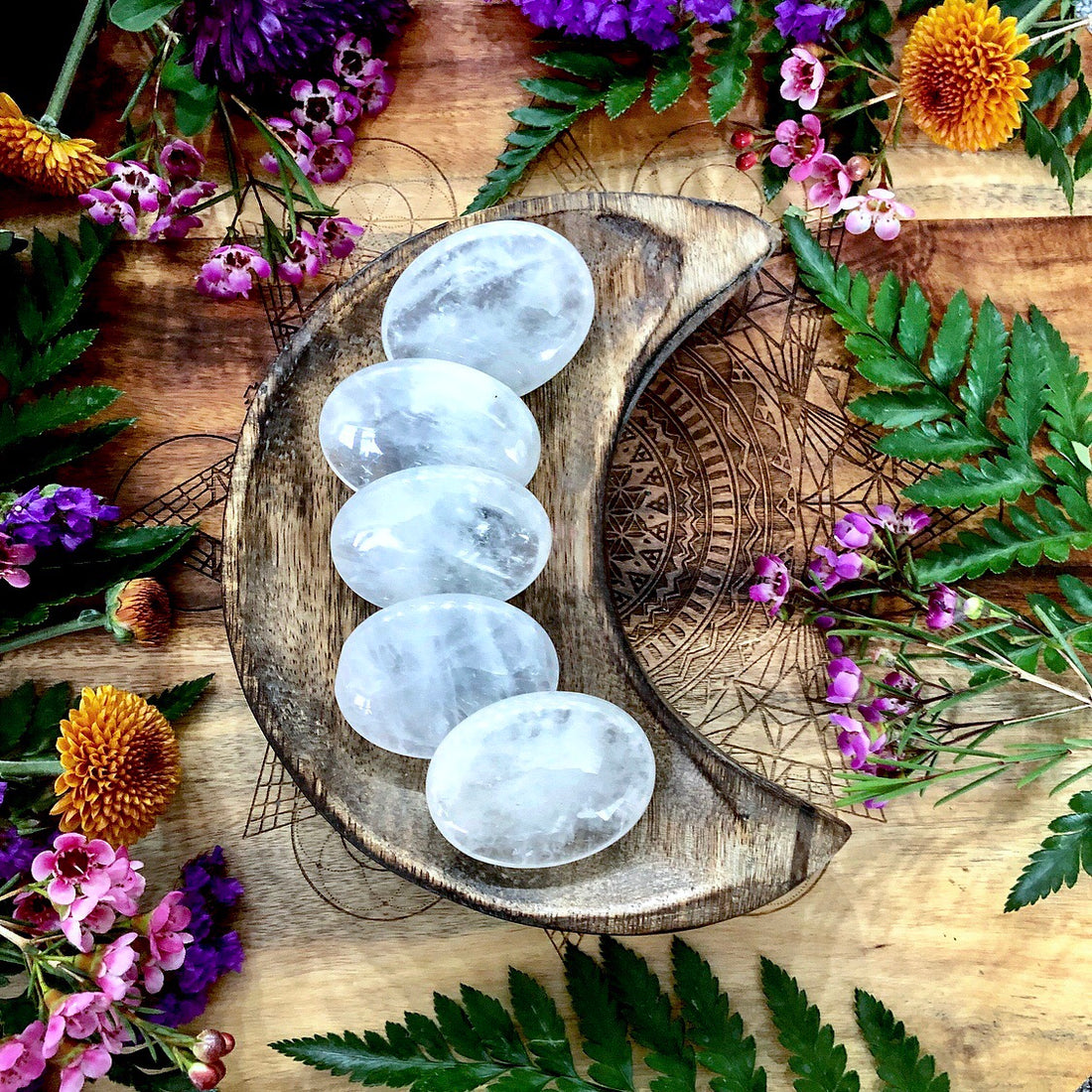 Clear Quartz Pillow Palm Stone