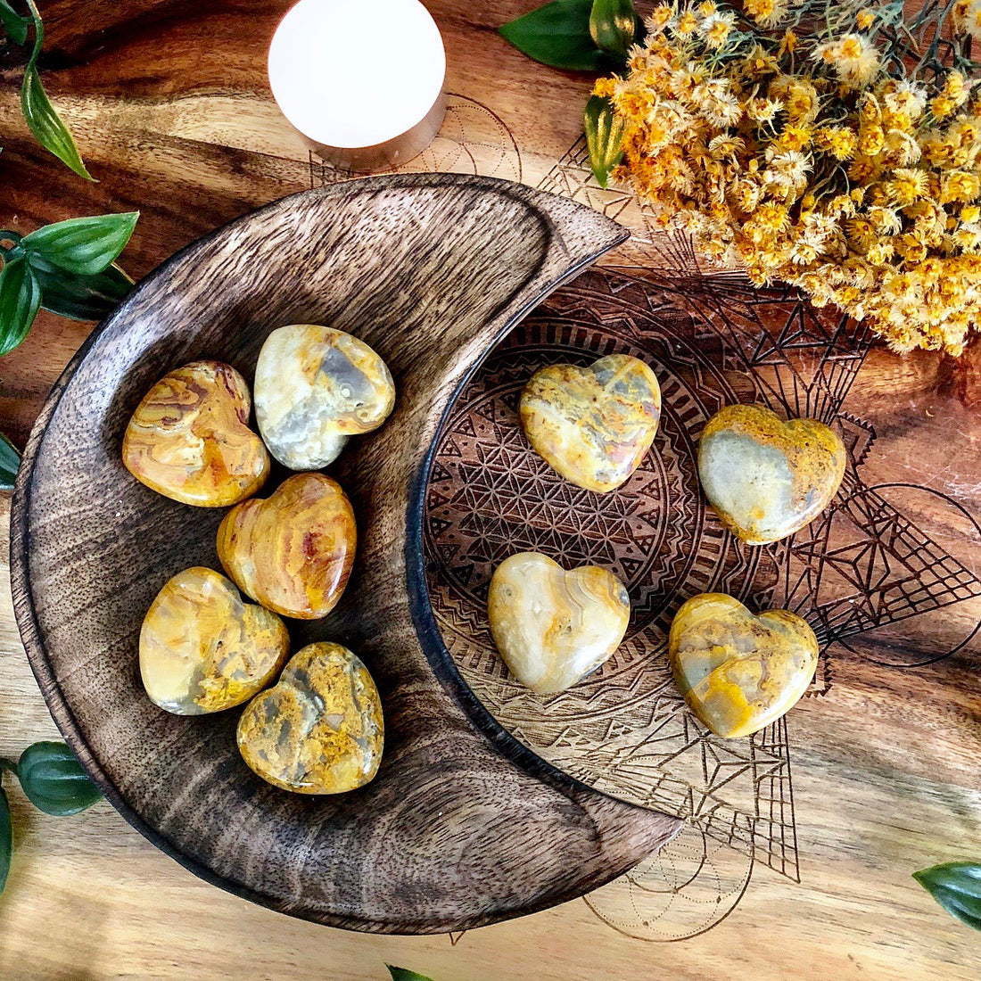 Yellow Crazy Lace Agate Heart