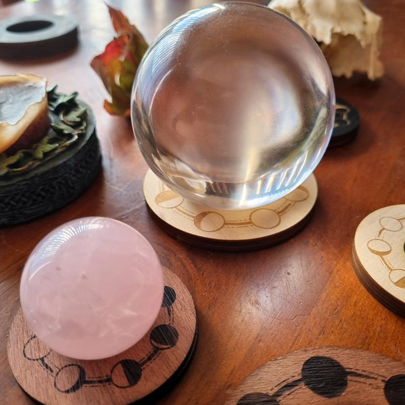 Wooden Sphere Stand | Moon Phase ~ Natural
